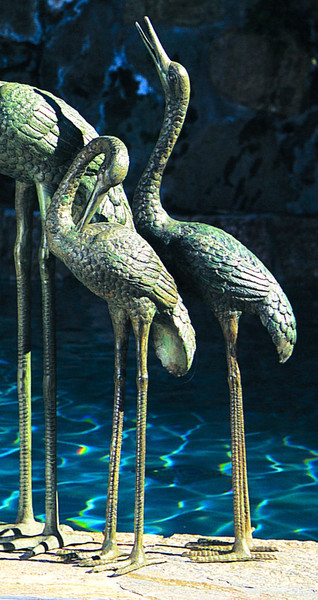 Crane Pair of Sculptures Water Features Bronze Spouting fountains